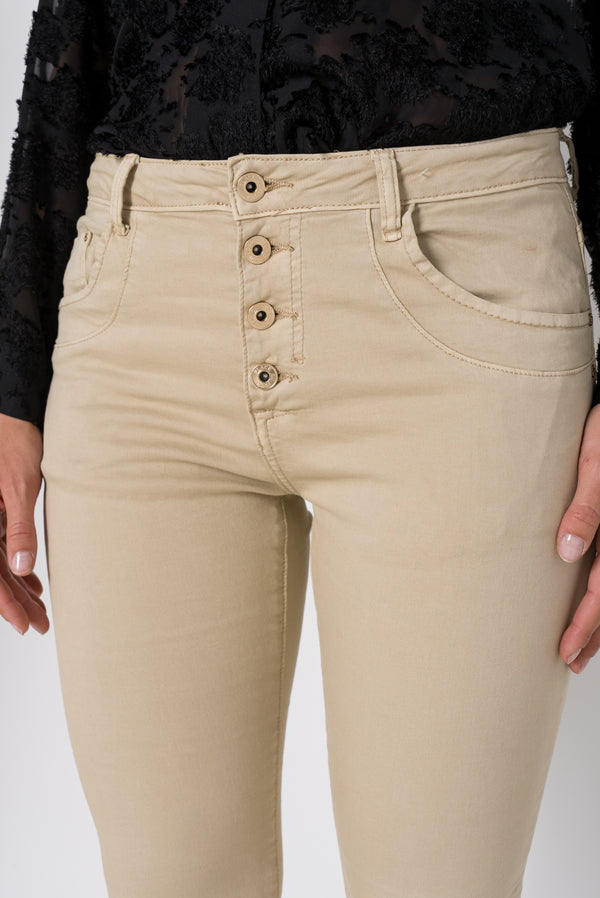 Color:Camel ,Boyfriend Taille Haute à Boutons - Jean femme - Place du jour