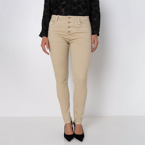 Color:Camel ,Boyfriend Taille Haute à Boutons - Jean femme - Place du jour