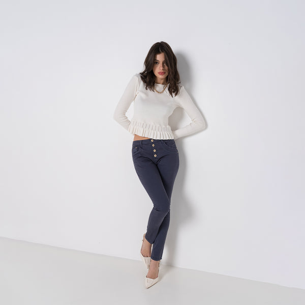 Color:Marine ,Boyfriend Taille Haute à Boutons - Jean femme - Place du jour