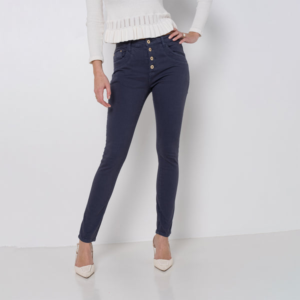 Color:Marine ,Boyfriend Taille Haute à Boutons - Jean femme - Place du jour