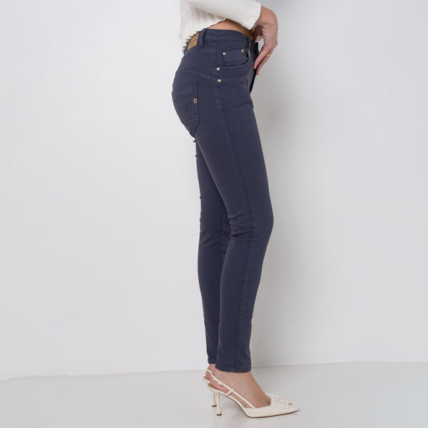 Color:Marine ,Boyfriend Taille Haute à Boutons - Jean femme - Place du jour