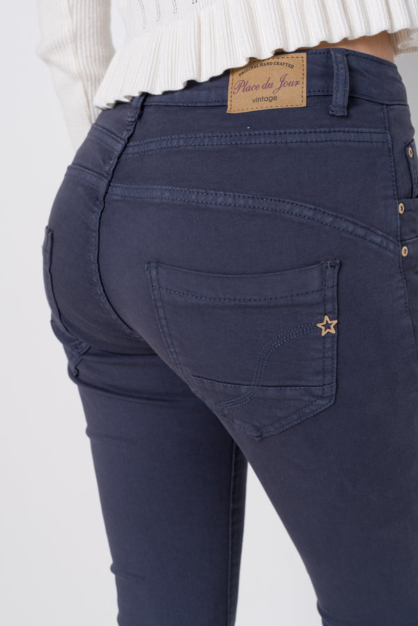 Color:Marine ,Boyfriend Taille Haute à Boutons - Jean femme - Place du jour