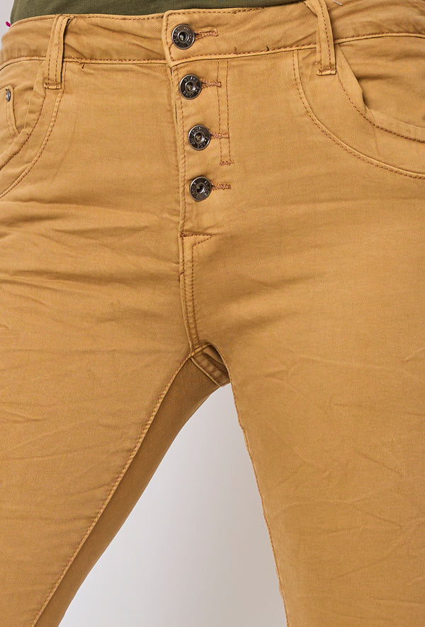 Color:Camel fonce,Boyfriend Taille Haute à Boutons - Jean femme - Place du jour
