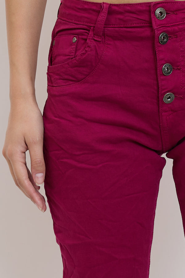 Color:Fuschia fonce,Boyfriend Taille Haute à Boutons - Jean femme - Place du jour
