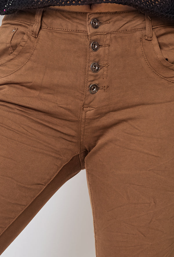 Color:Tabac,Boyfriend Taille Haute à Boutons - Jean femme - Place du jour