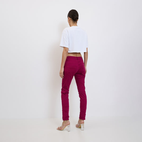 Color:Fuschia fonce,Boyfriend Taille Haute à Boutons - Jean femme - Place du jour