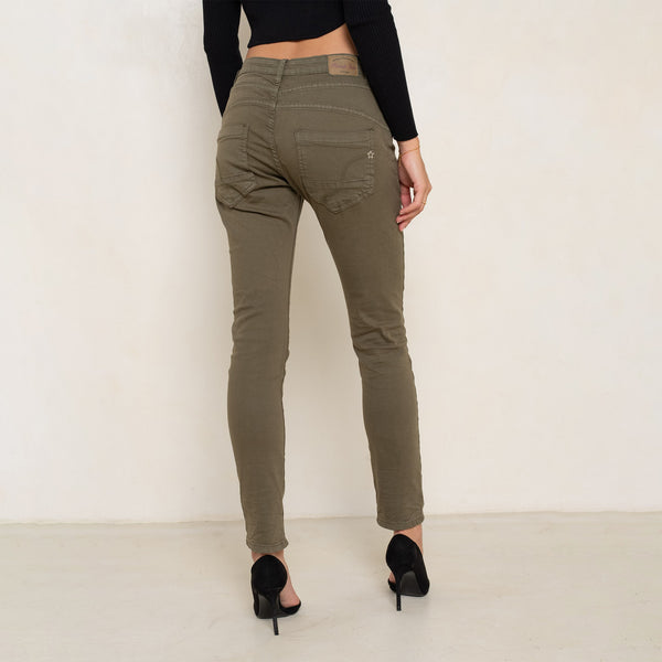 Color:Kaki fonce ,Boyfriend Taille Haute à Boutons - Jean femme - Place du jour