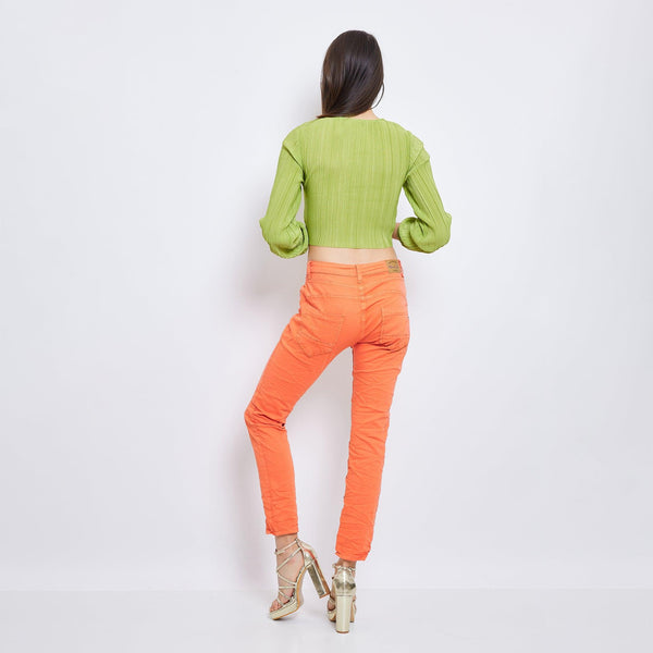 Color:Orange ,Boyfriend Taille Haute à Boutons - Jean femme - Place du jour