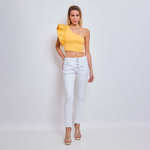 Boyfriend Taille Haute à Boutons