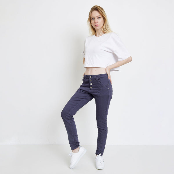 Boyfriend Taille Haute à Boutons