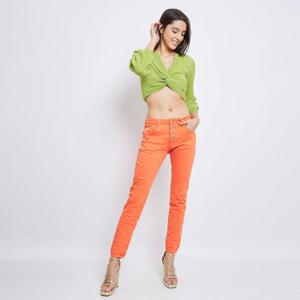 Color:Orange ,Boyfriend Taille Haute à Boutons - Jean femme - Place du jour