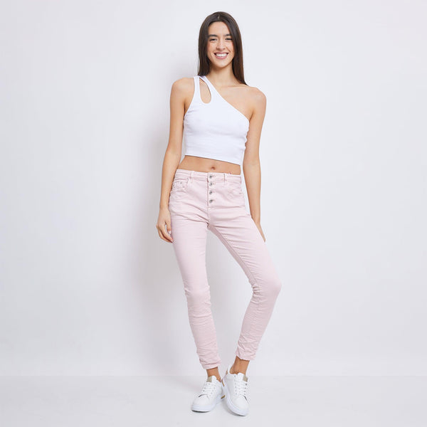 Color:Pink ,Boyfriend Taille Haute à Boutons - Jean femme - Place du jour