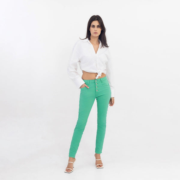 Color:Vert clair ,Boyfriend Taille Haute à Boutons - Jean femme - Place du jour