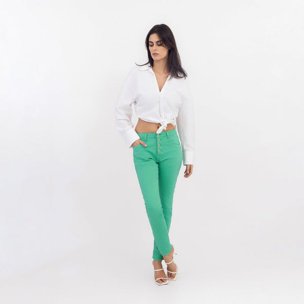 Color:Vert clair ,Boyfriend Taille Haute à Boutons - Jean femme - Place du jour