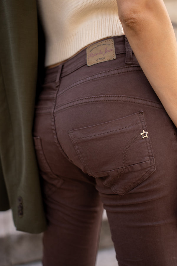 Color:Choco ,Boyfriend Taille Haute à Boutons - Pantalon femme - Place du jour