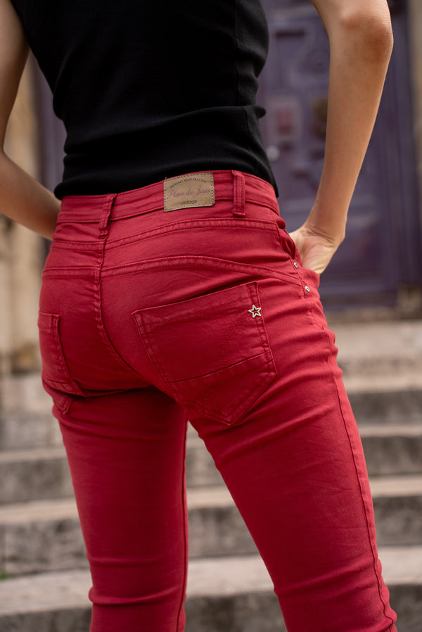 Color:Rouge fonce,Boyfriend Taille Haute à Boutons - Jean femme - Place du jour
