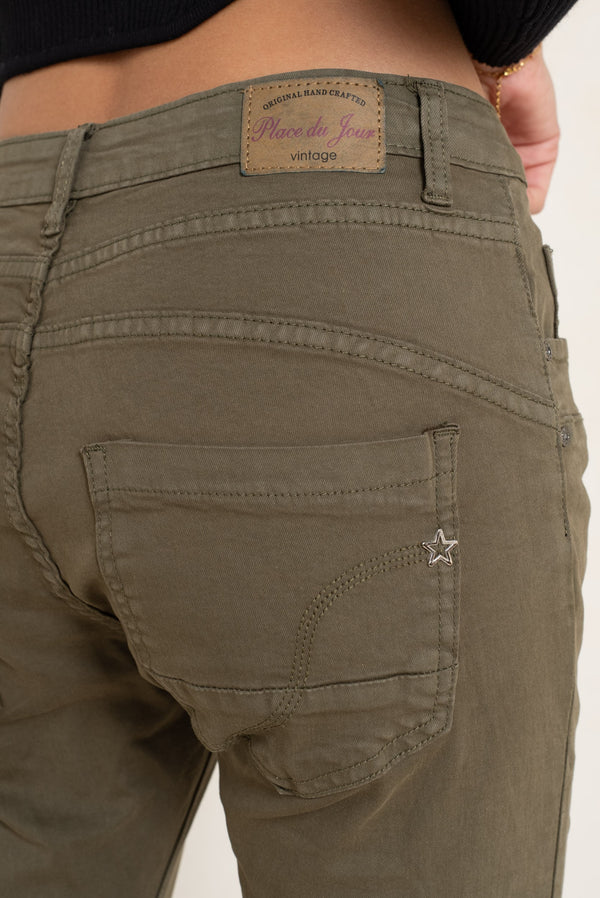 Color:Kaki fonce ,Boyfriend Taille Haute à Boutons - Jean femme - Place du jour