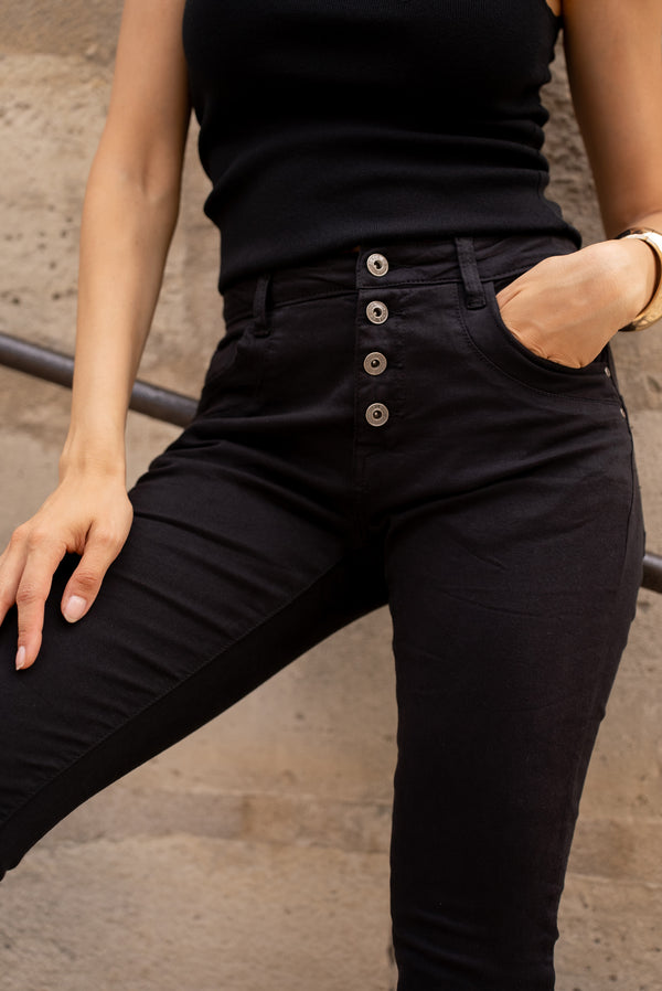 Color:Noir,Boyfriend Taille Haute à Boutons - Jean femme - Place du jour