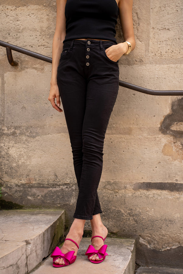 Color:Noir,Boyfriend Taille Haute à Boutons - Jean femme - Place du jour