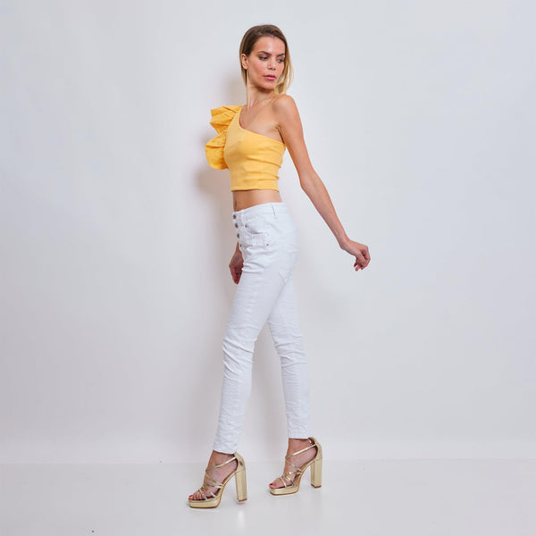 Boyfriend Taille Haute à Boutons