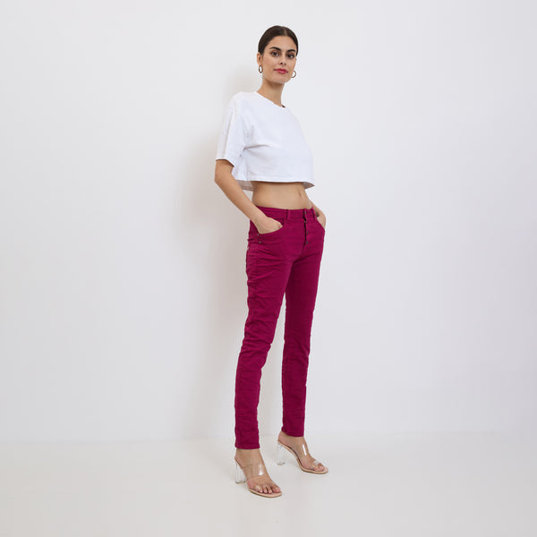 Color:Fuschia fonce,Boyfriend Taille Haute à Boutons - Jean femme - Place du jour