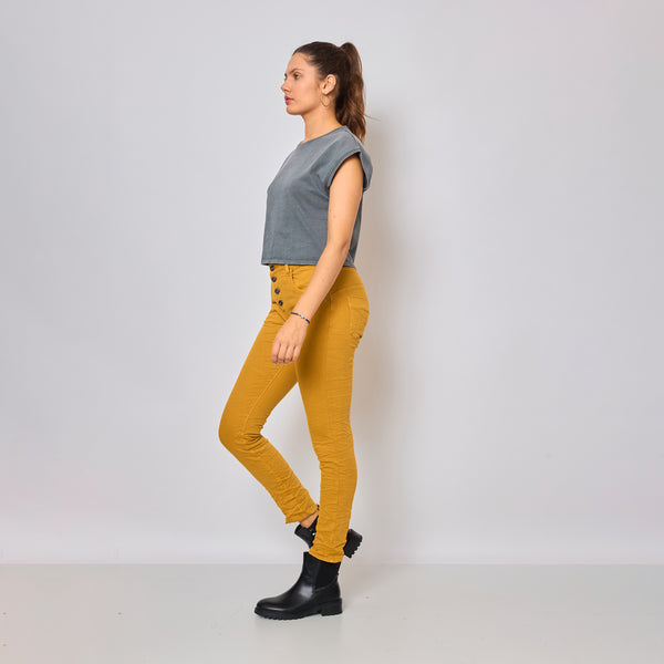 Color:Moutarde,Boyfriend Taille Haute à Boutons - Jean femme - Place du jour