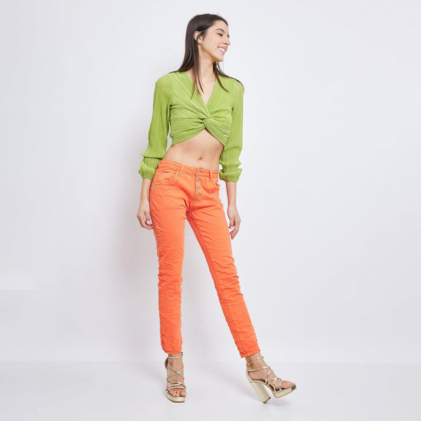 Color:Orange ,Boyfriend Taille Haute à Boutons - Jean femme - Place du jour