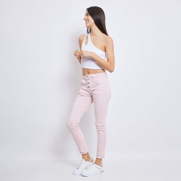 Color:Pink ,Boyfriend Taille Haute à Boutons - Jean femme - Place du jour