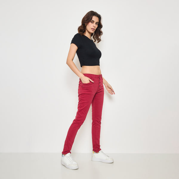 Boyfriend Taille Haute à Boutons