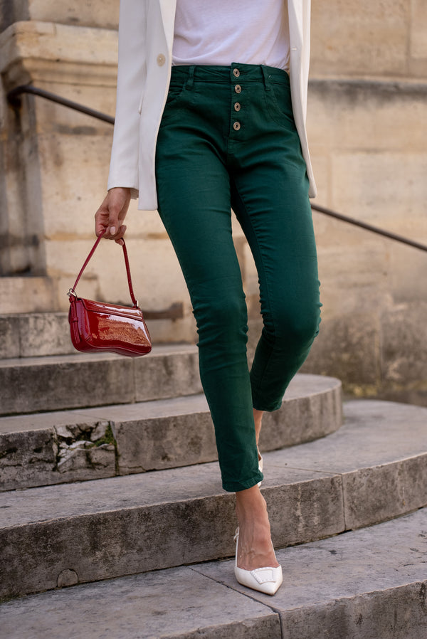Color:Vert fonce,Boyfriend Taille Haute à Boutons - Jean femme - Place du jour