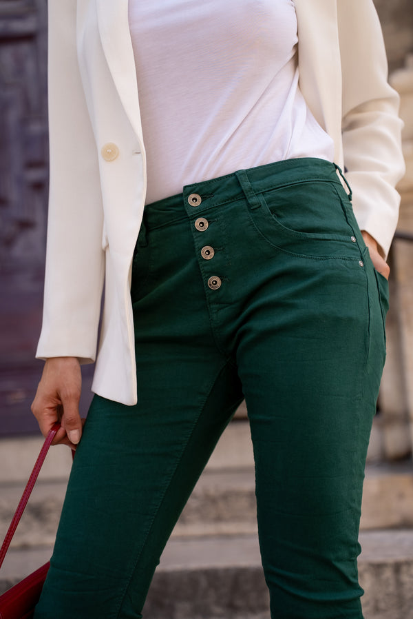 Color:Vert fonce,Boyfriend Taille Haute à Boutons - Jean femme - Place du jour