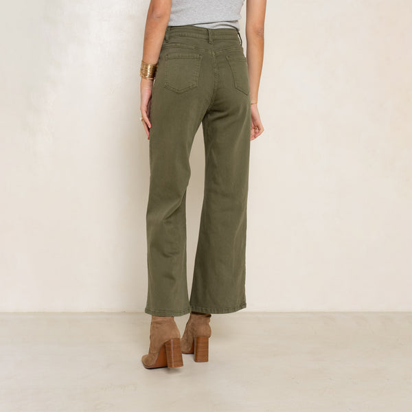 Color:Kaki fonce,Elia Coupe évasée poche plaquée - Jean femme - Place du jour