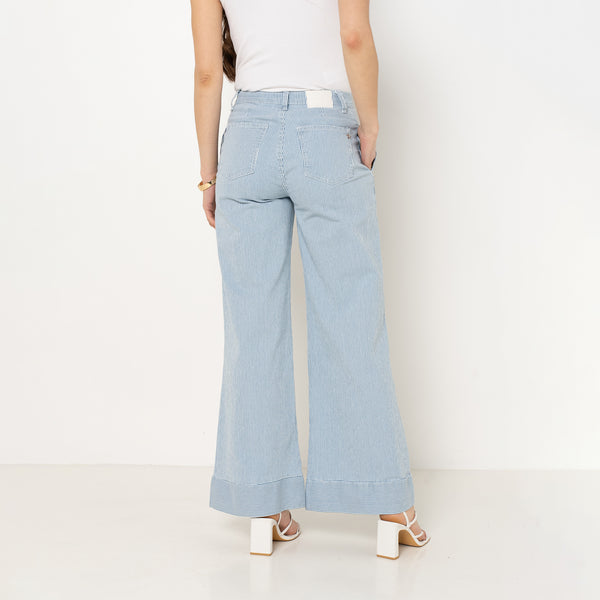 Color:Bleu,Pantalon Lila rayé coupe large - Pantalon femme - Place du jour