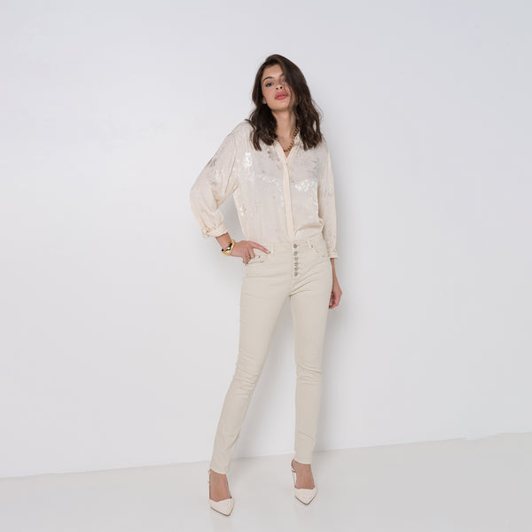 Color:Beige ,Boyfriend avec boutons fantaisies - Pantalon Couleurs Femme - Place du jour