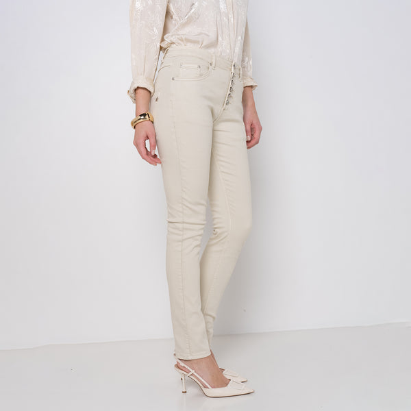 Color:Beige ,Boyfriend avec boutons fantaisies - Pantalon Couleurs Femme - Place du jour
