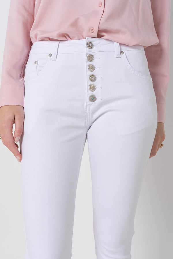 Color:Blanc ,Boyfriend avec boutons fantaisies - Pantalon Couleurs Femme - Place du jour