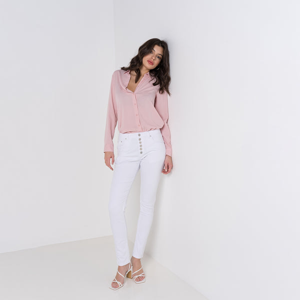 Color:Blanc ,Boyfriend avec boutons fantaisies - Pantalon Couleurs Femme - Place du jour