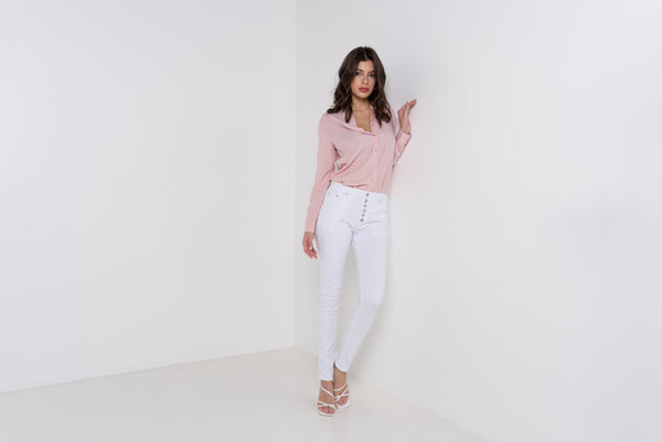 Color:Blanc ,Boyfriend avec boutons fantaisies - Pantalon Couleurs Femme - Place du jour