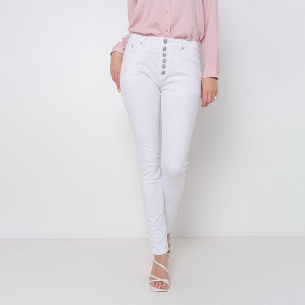 Color:Blanc ,Boyfriend avec boutons fantaisies - Pantalon Couleurs Femme - Place du jour