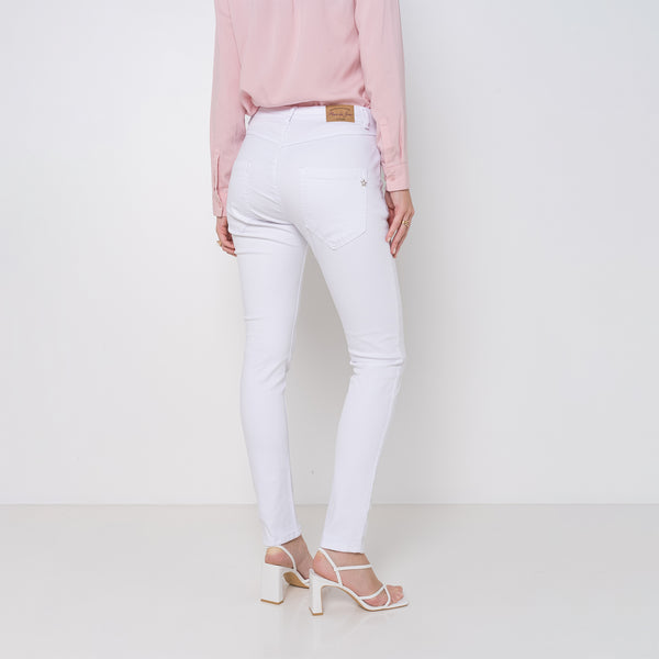 Color:Blanc ,Boyfriend avec boutons fantaisies - Pantalon Couleurs Femme - Place du jour