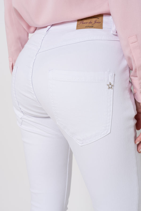 Color:Blanc ,Boyfriend avec boutons fantaisies - Pantalon Couleurs Femme - Place du jour