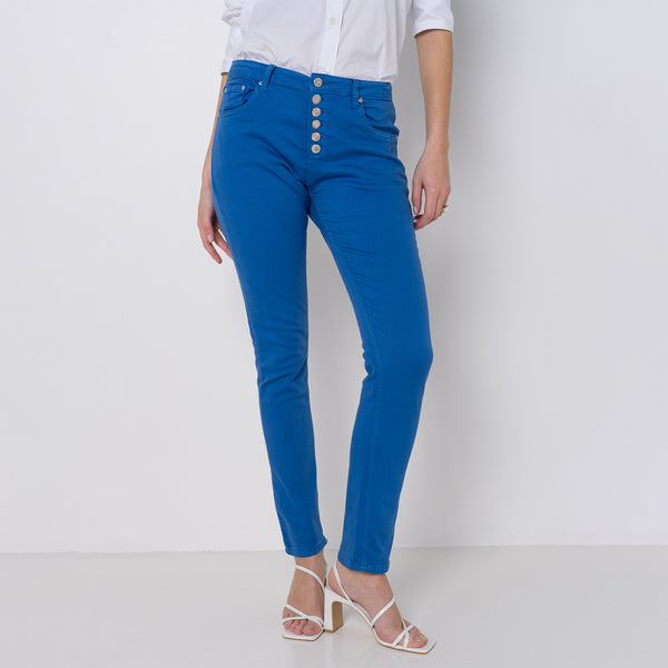Color:Bleu ,Boyfriend avec boutons fantaisies - Pantalon Couleurs Femme - Place du jour
