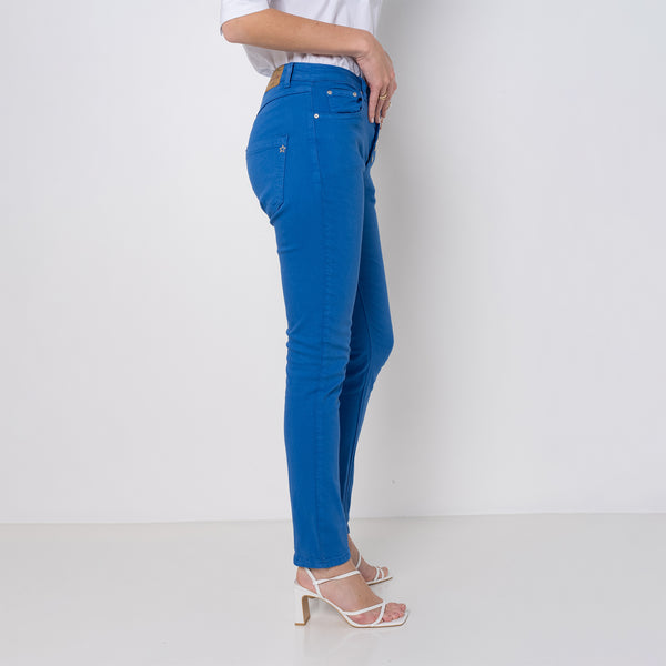 Color:Bleu ,Boyfriend avec boutons fantaisies - Pantalon Couleurs Femme - Place du jour