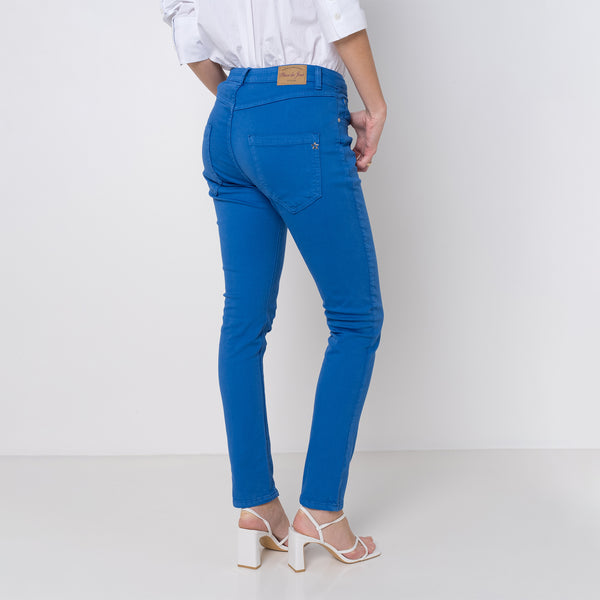 Color:Bleu ,Boyfriend avec boutons fantaisies - Pantalon Couleurs Femme - Place du jour
