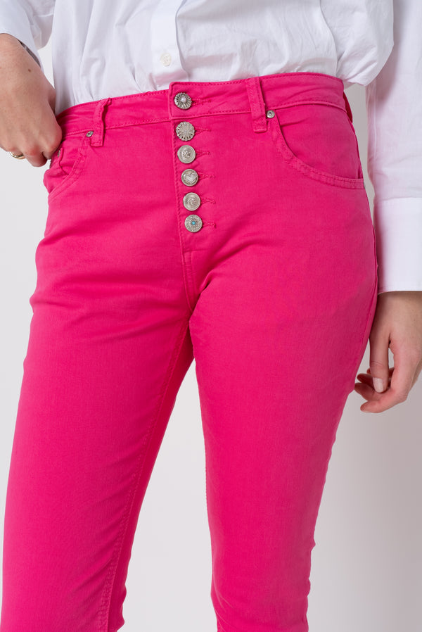 Color:Fuschia ,Boyfriend avec boutons fantaisies - Pantalon Couleurs Femme - Place du jour