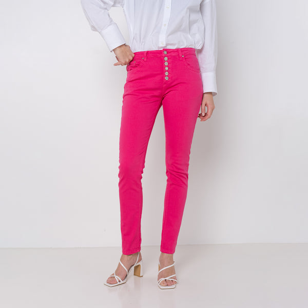 Color:Fuschia ,Boyfriend avec boutons fantaisies - Pantalon Couleurs Femme - Place du jour