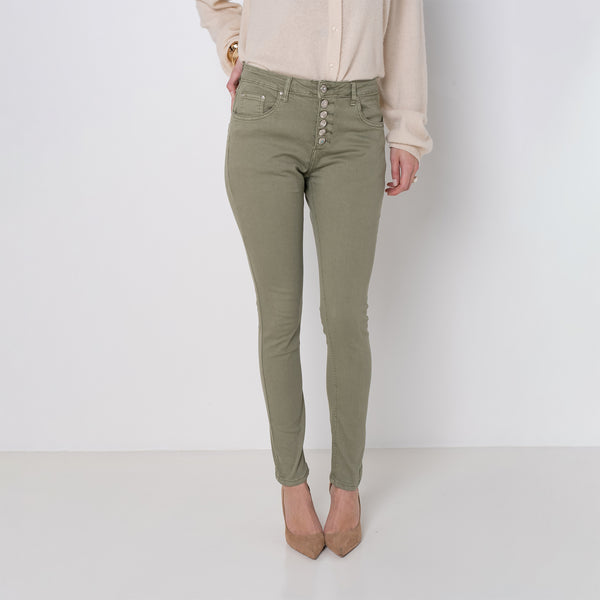Color:Kaki ,Boyfriend avec boutons fantaisies - Pantalon Couleurs Femme - Place du jour