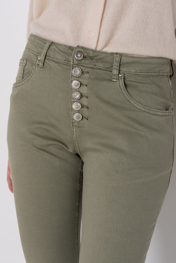 Color:Kaki ,Boyfriend avec boutons fantaisies - Pantalon Couleurs Femme - Place du jour