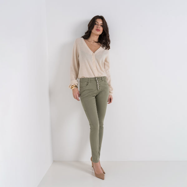 Color:Kaki ,Boyfriend avec boutons fantaisies - Pantalon Couleurs Femme - Place du jour