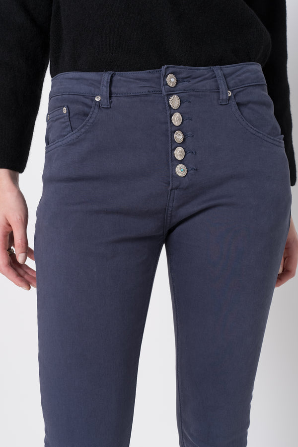 Color:Marine ,Boyfriend avec boutons fantaisies - Pantalon Couleurs Femme - Place du jour